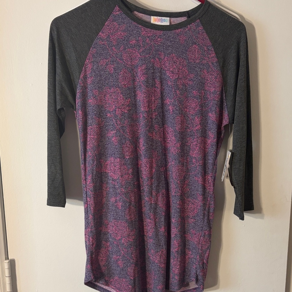 LuLaRoe Pink and Gray Floral Long Sleeve Top